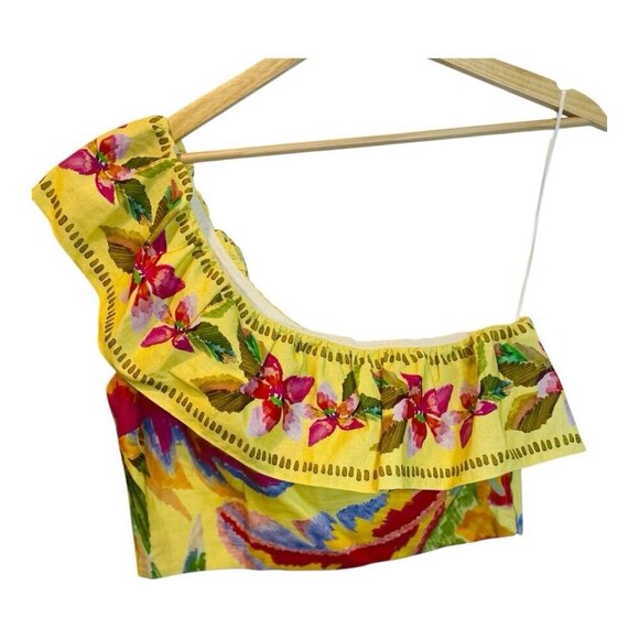 Sezane X Farm Rio Parioca Blouse One Shoulder Floral Cropped Top 40/US 8 - Picture 3 of 12